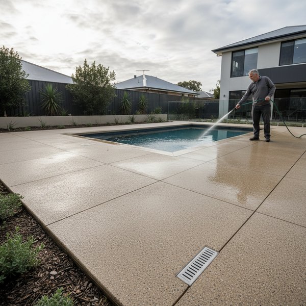 More grip underfoot and simple wash-down maintenance for dusty seasons - Coloured Concrete Adelaide